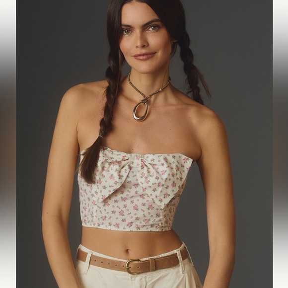 Anthropologie Tops - Anthropologie Floral Crop Top - Cream and Pink